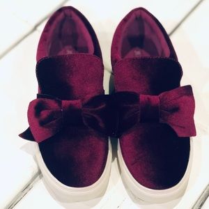 JustFab Wine Colored Velvet Sneakers